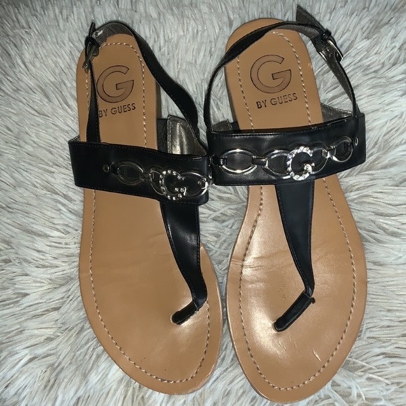 Guess Thong Sandal Black with Silver Links and Guess Logo with Rhinestones 9 - Picture 13 of 14